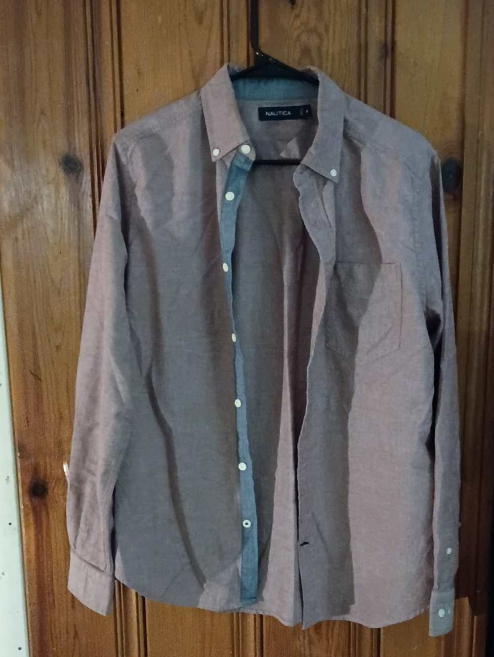 Small Nautica Men's Long-Sleeve Button-Down Shirt - Red/Light Brown